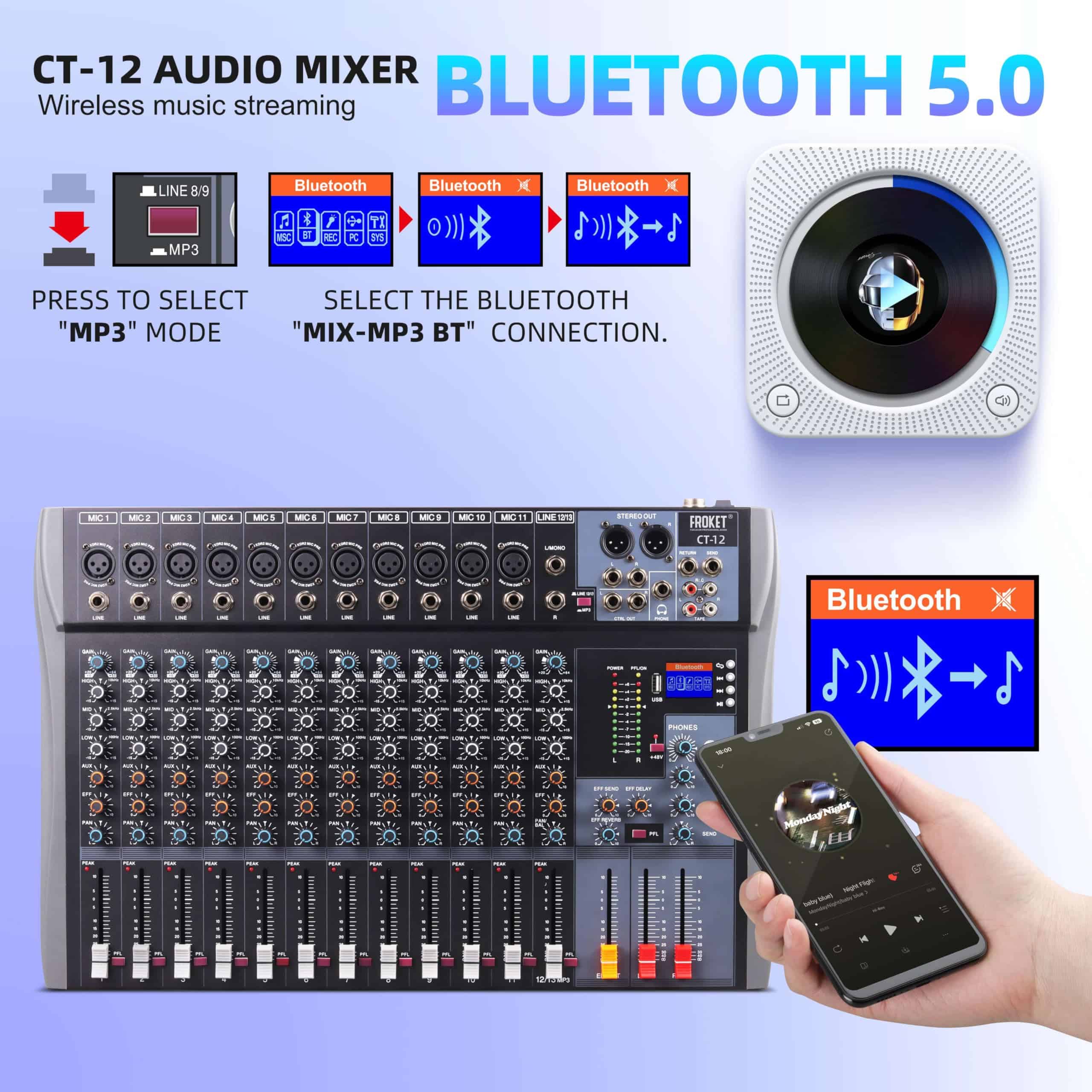 Mesa de Mezclas de Audio Profesional Froket de 12 Canales - Imagen 8