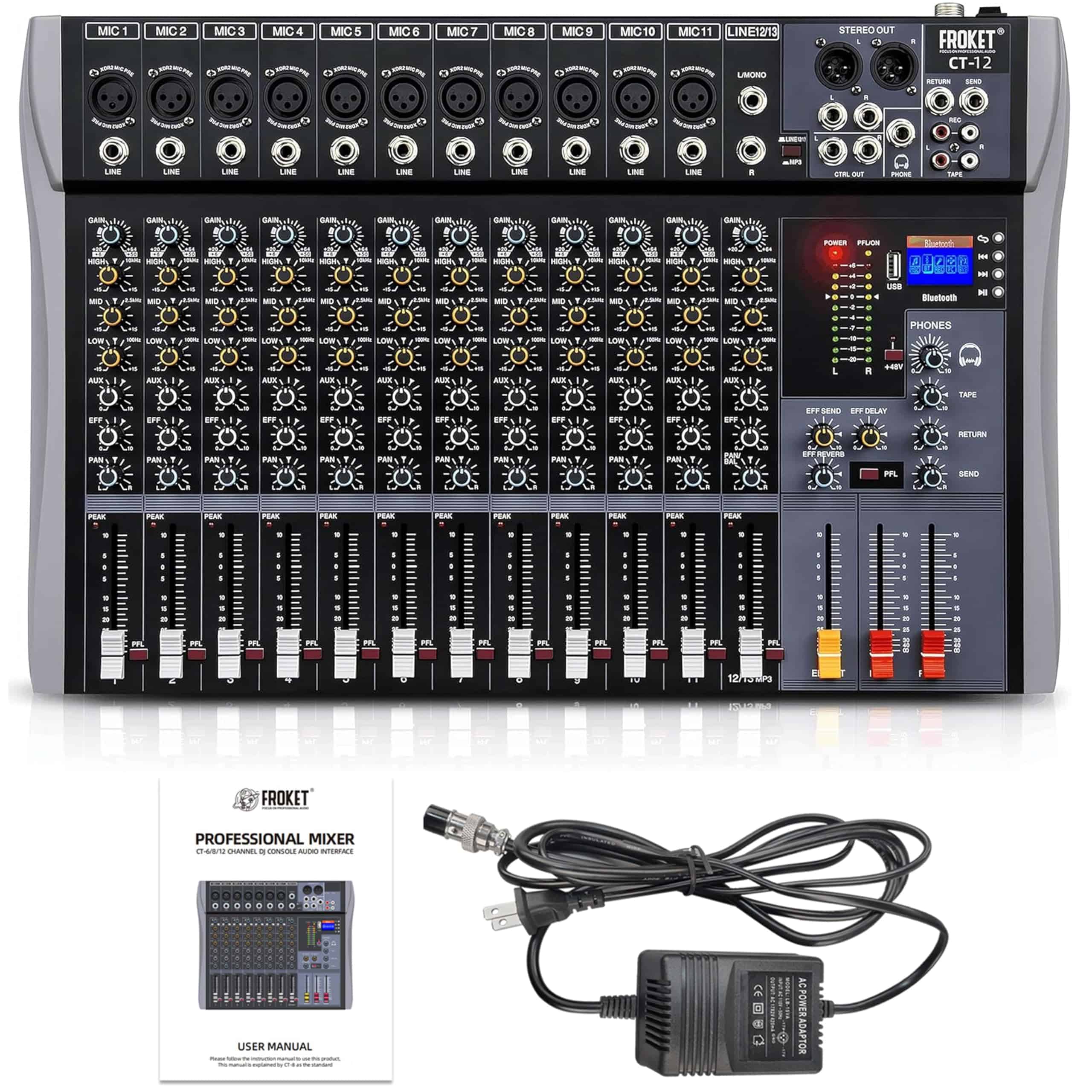 Mesa de Mezclas de Audio Profesional Froket de 12 Canales - Imagen 10