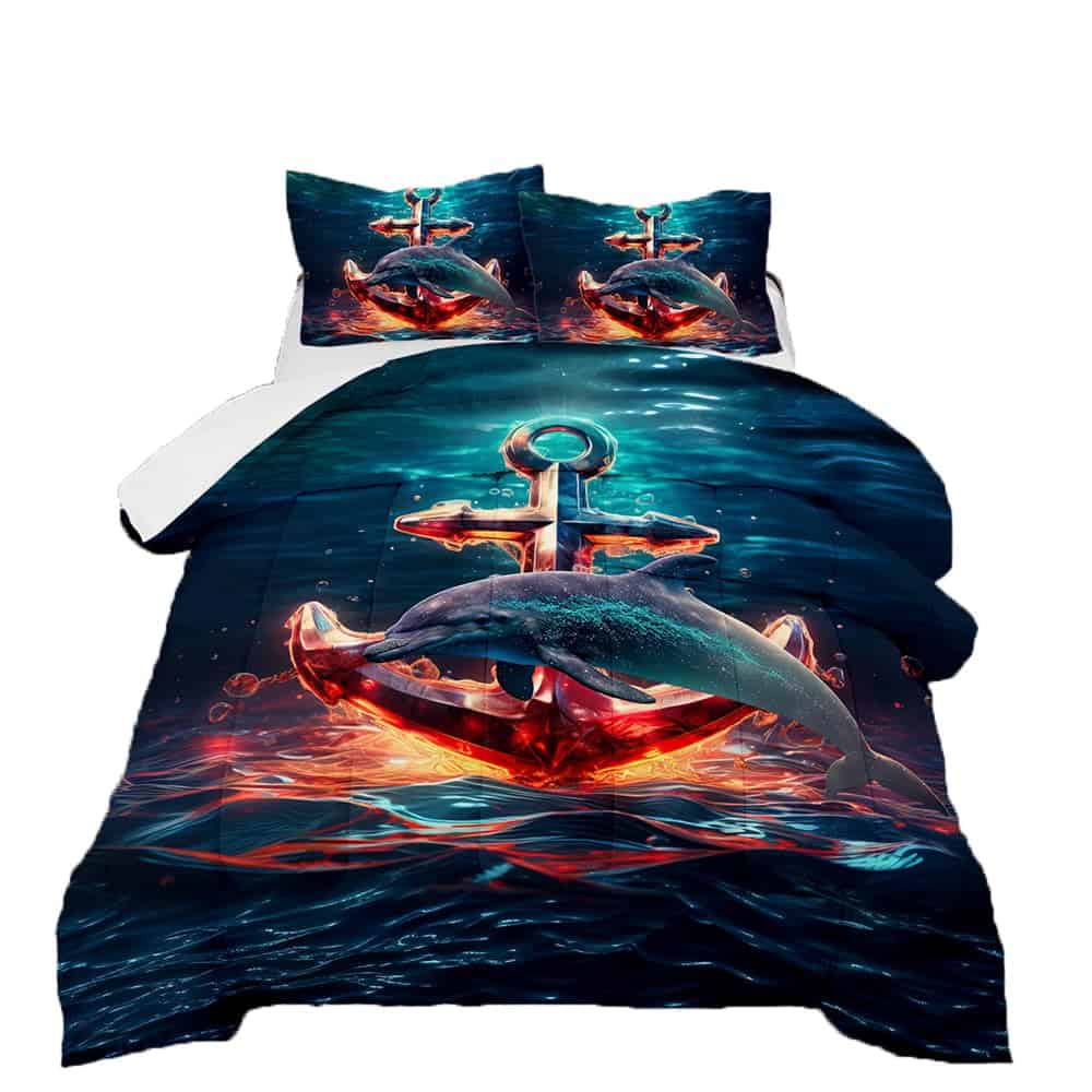 BBchose Juego de Ropa de Cama 3D de Delfín Ancla Náutica