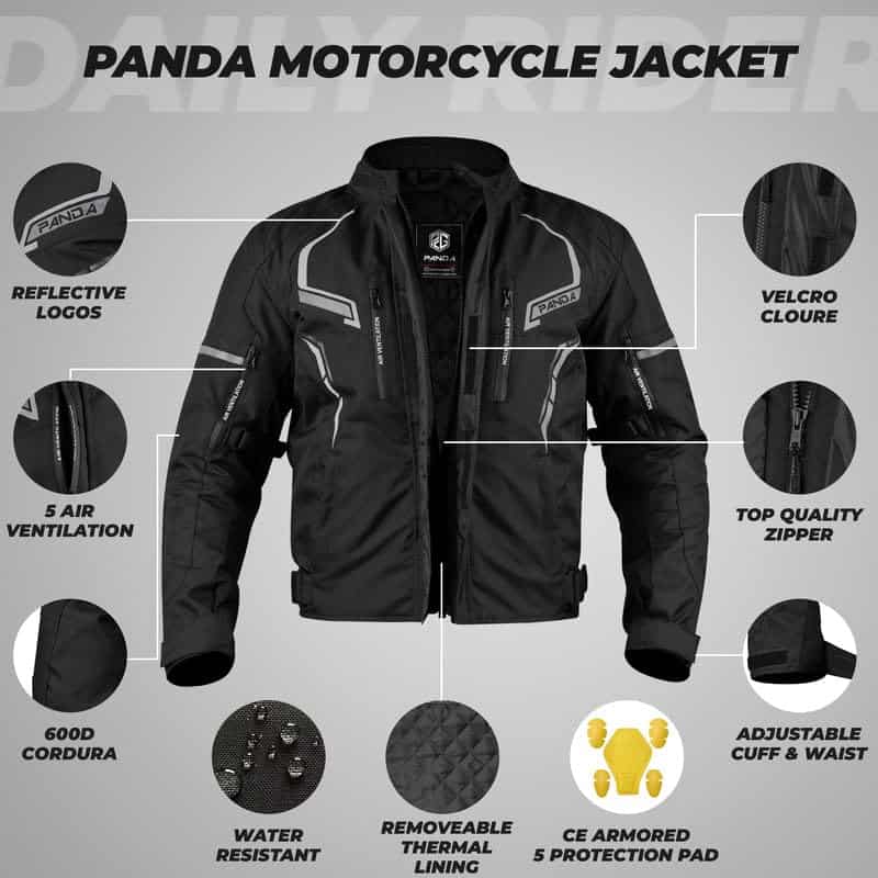 Chamarra de Motocicleta PANDA CYCLE GEAR para -Negro - Imagen 4