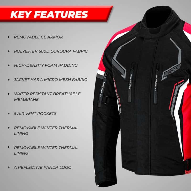 Chamarra de Moto PANDA CYCLE GEAR para -Roja - Imagen 5