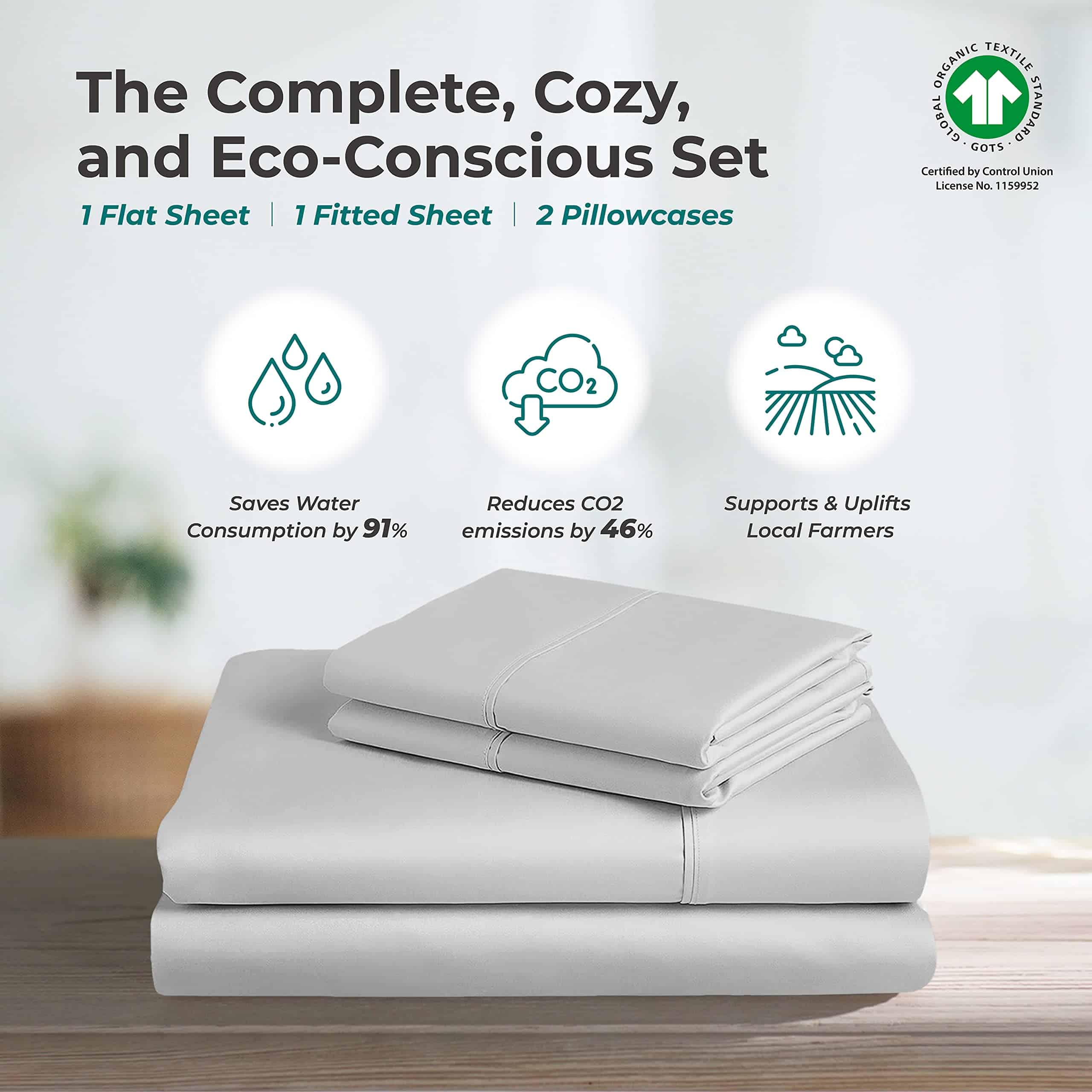 Juego de sábanas 100% algodón orgánico -Gris Claro - Imagen 6