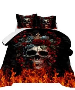Set de Ropa de Cama 3D Skull de Rosa de Fuego para Niños,