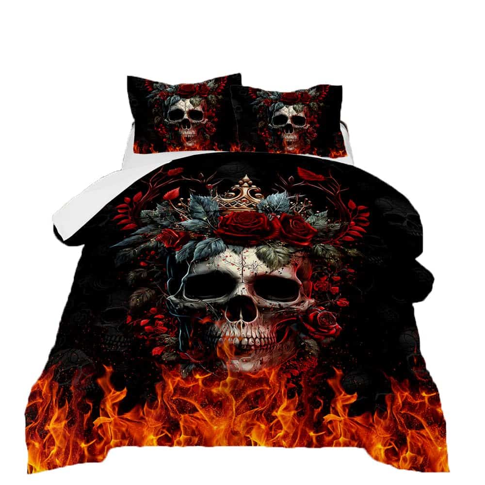 Set de Ropa de Cama 3D Skull de Rosa de Fuego para Niños,