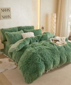 Set de Funda de Edredón de Piel Sintética Verde Salvia King