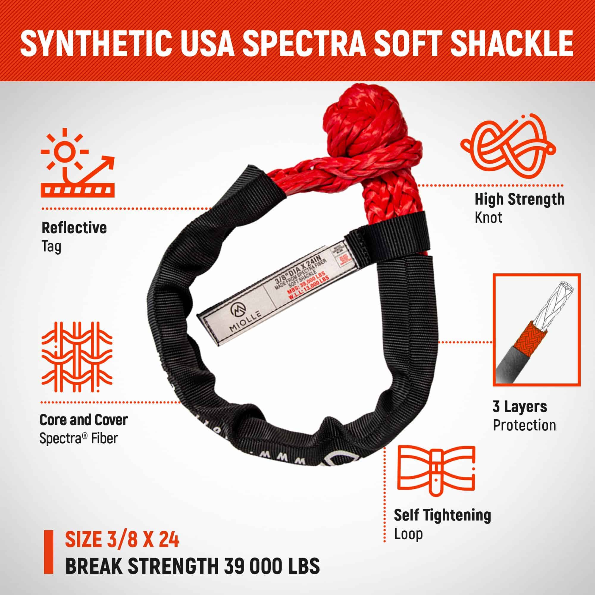 Cuerda sintética para cabrestante MiolleGear sin metal 3/8" - Imagen 4