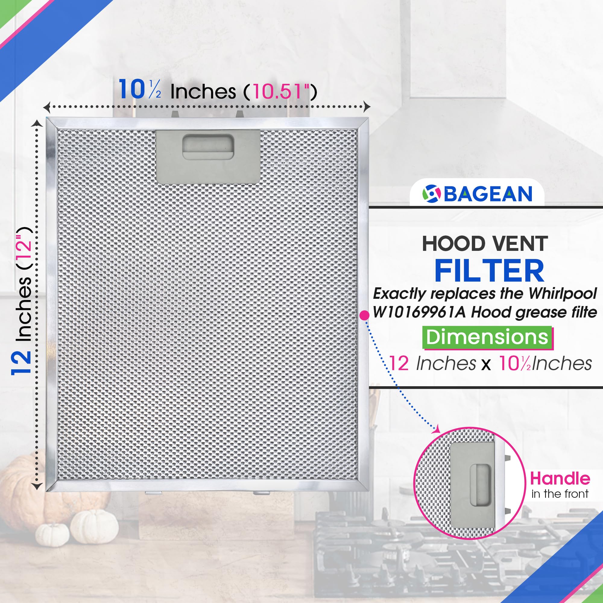 Filtro de campana Bagean 12" x 10.5" W10169961A Compatible - Imagen 4