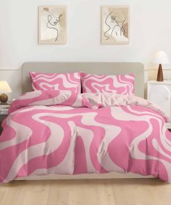 Rvciby Juego de Funda Nórdica a Rayas Rosadas Lindas Tamaño