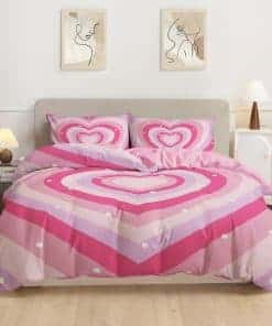Rvciby Cute Pink Heart Duvet Cover Queen Size, Juego de