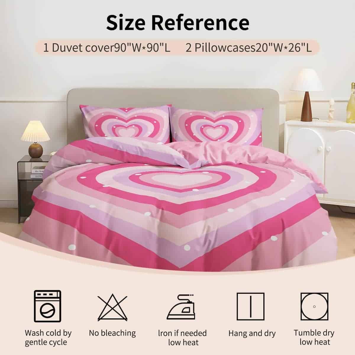 Rvciby Cute Pink Heart Duvet Cover Queen Size, Juego de - Imagen 7