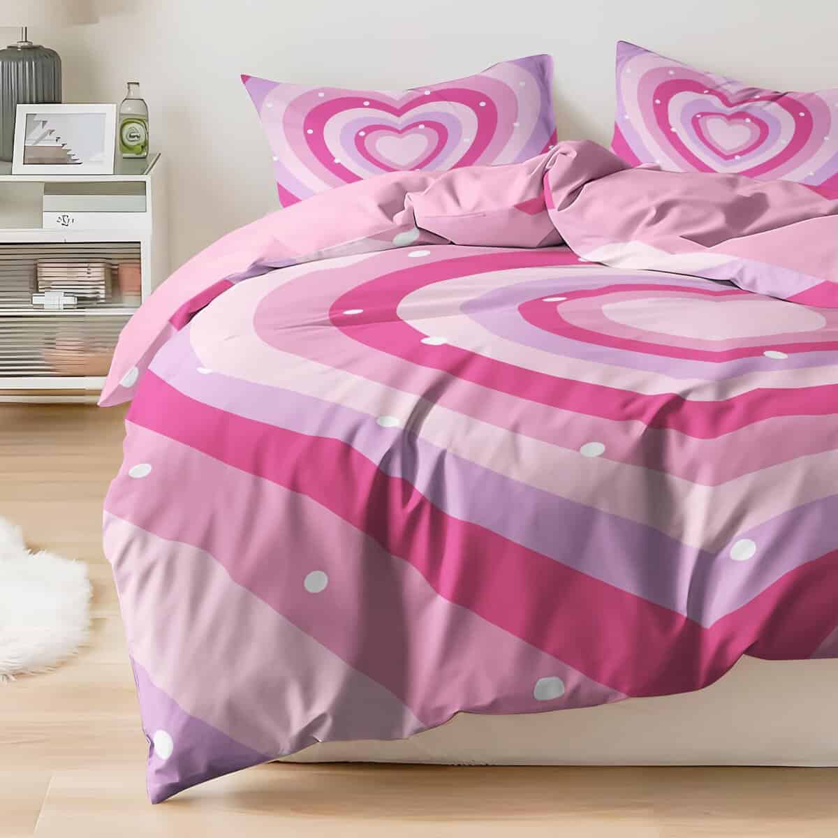 Rvciby Cute Pink Heart Duvet Cover Queen Size, Juego de - Imagen 4