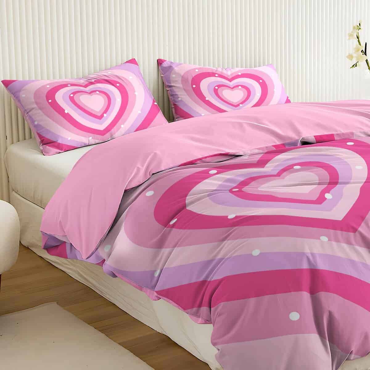 Rvciby Cute Pink Heart Duvet Cover Queen Size, Juego de - Imagen 3