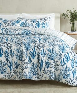 Juego de Edredón Reversible King / -Azul Marino Coral Print