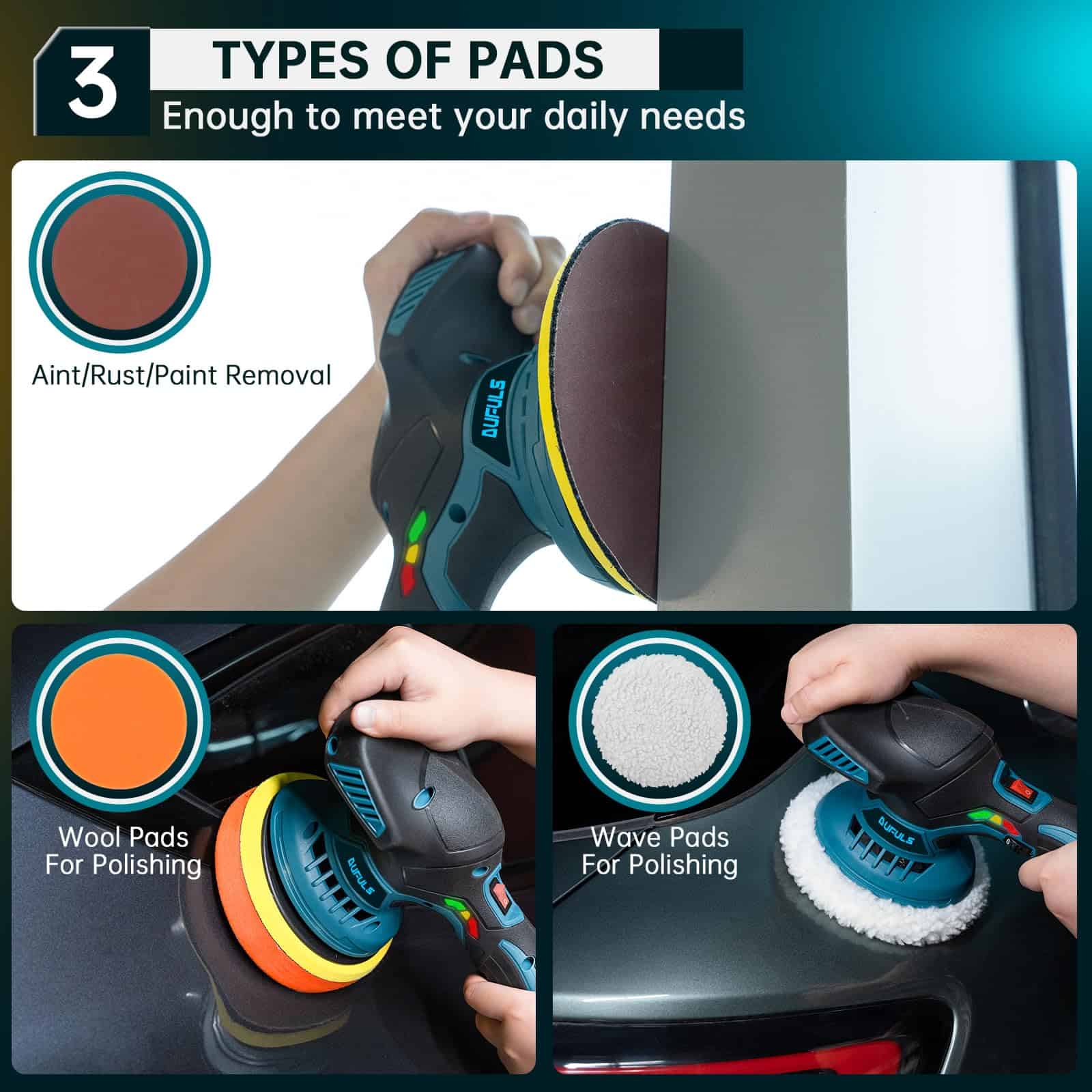 Pulidora de coche inalámbrica Dufuls con 2 baterías de - Imagen 7