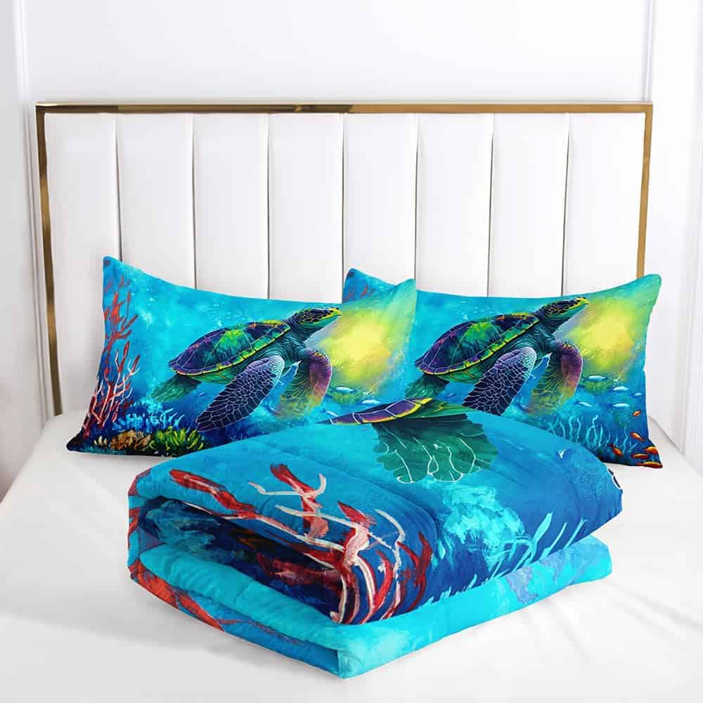 Set de Edredón de Tortuga Azul Mar Teal para Niñas Niños - Imagen 5