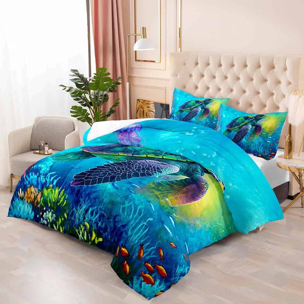 Set de Edredón de Tortuga Azul Mar Teal para Niñas Niños - Imagen 3