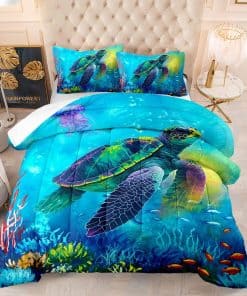 Juego de edredón Sea Teal Blue Turtle para niñas, niños,