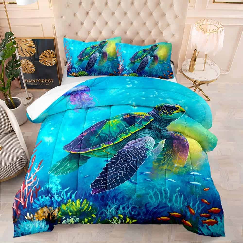Set de Edredón de Tortuga Azul Mar Teal para Niñas Niños