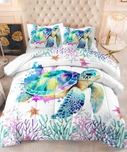 Juego de Edredón Suncloris de Tortuga de Mar de Acuarela