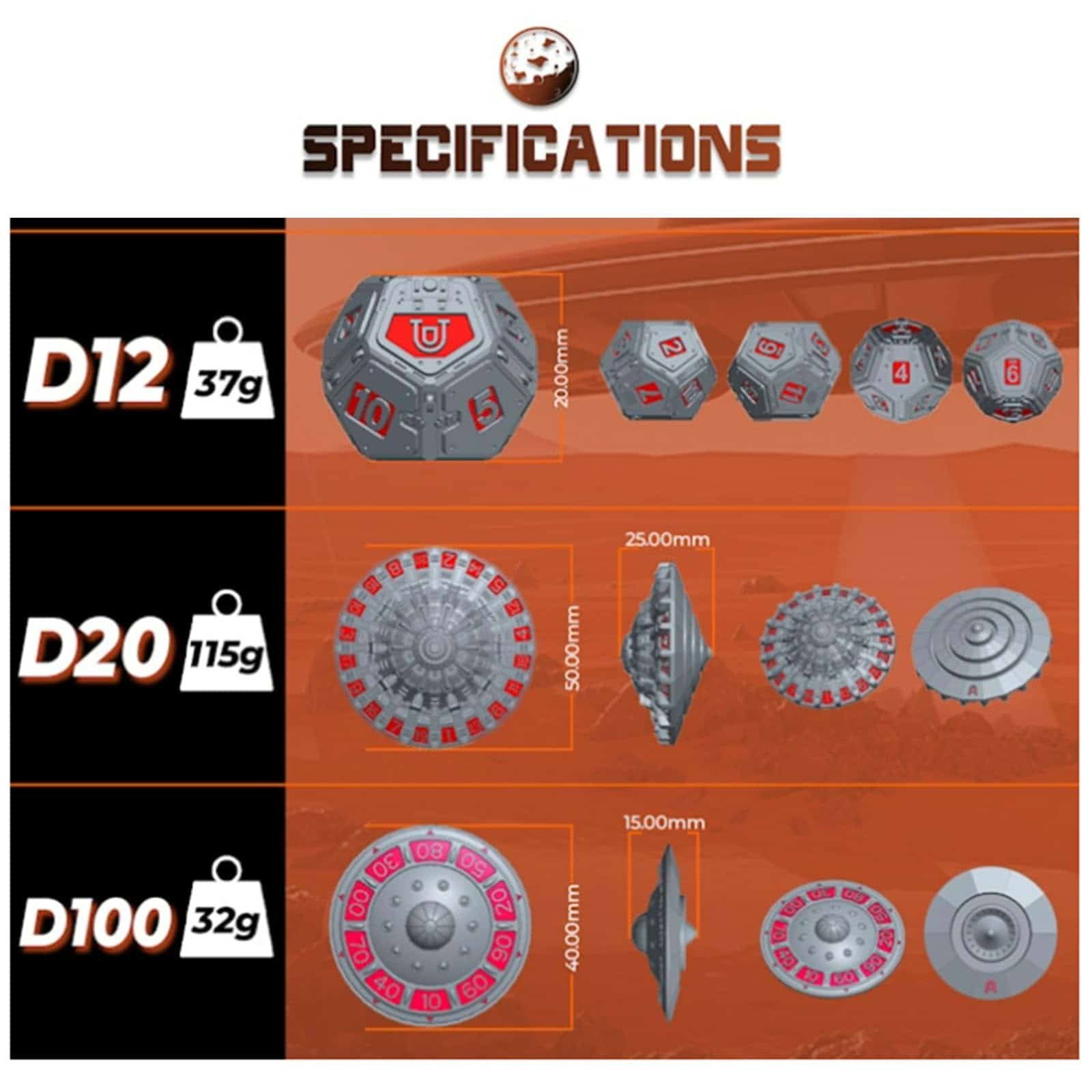 UD Unique Dice UFO Dice Set, Set de Dados DND, Set de Dados - Imagen 6