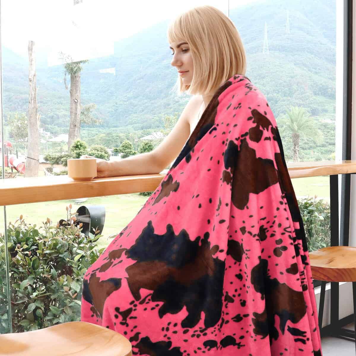 Manta Estampado de Vaca Tamaño Twin en Rosa Caliente Mantas - Imagen 6