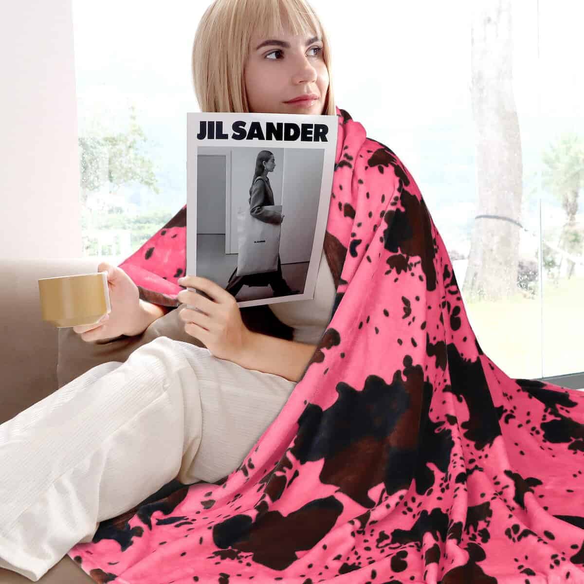 Manta Estampado de Vaca Tamaño Twin en Rosa Caliente Mantas - Imagen 4