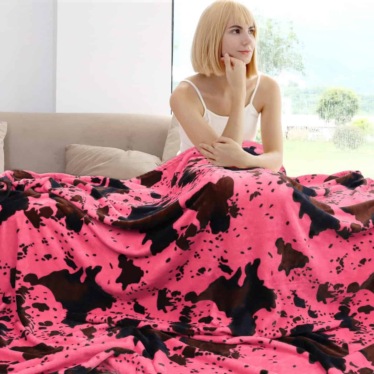 Manta Estampado de Vaca Tamaño Twin en Rosa Caliente Mantas - Imagen 3