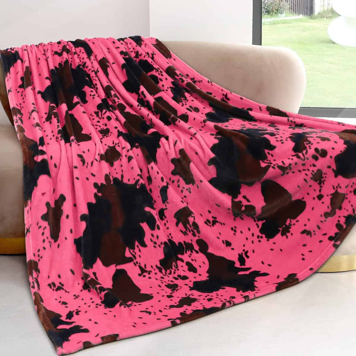 Manta Estampado de Vaca Tamaño Twin en Rosa Caliente Mantas