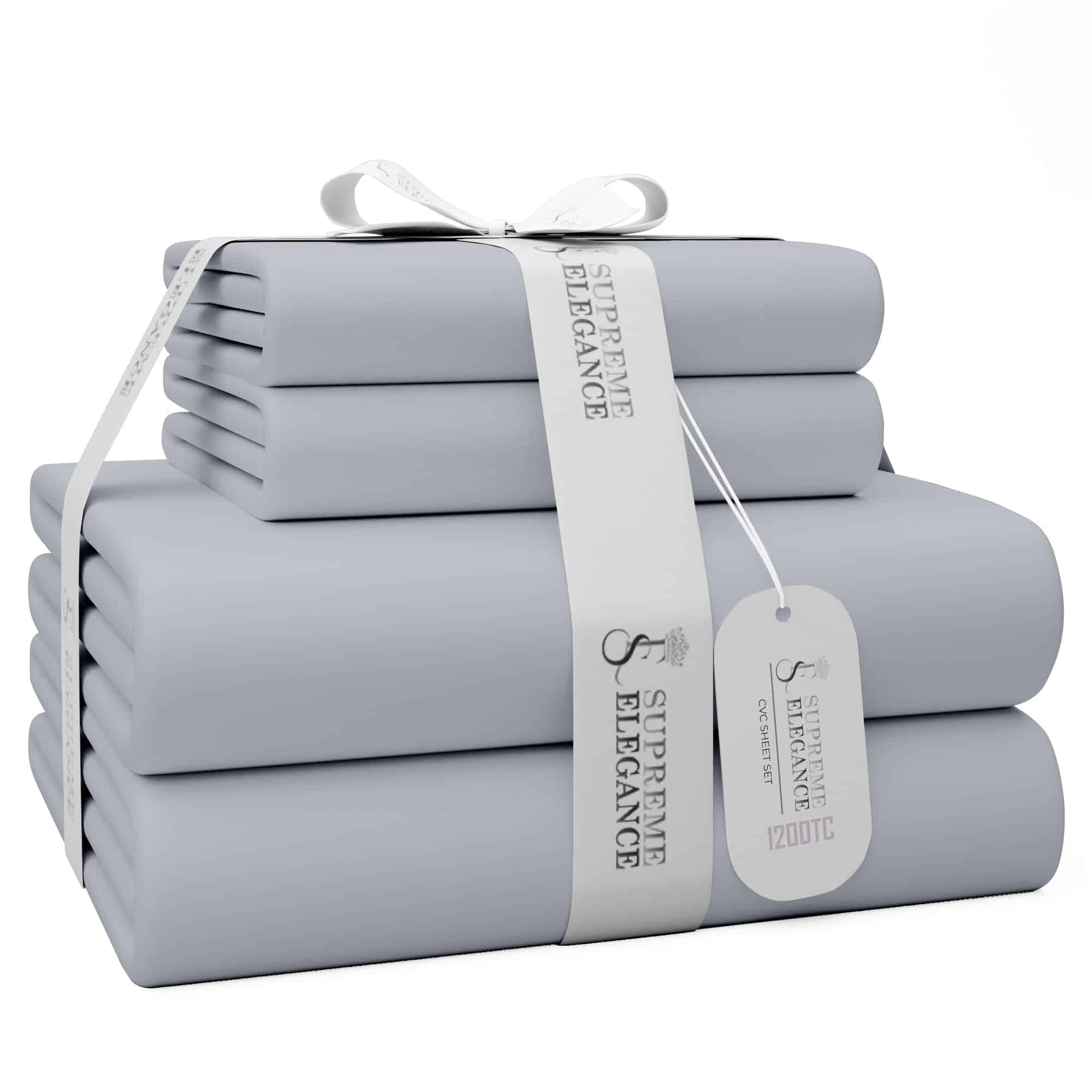 Juego de sábanas de algodón de 1200 hilos Full Light Gray,