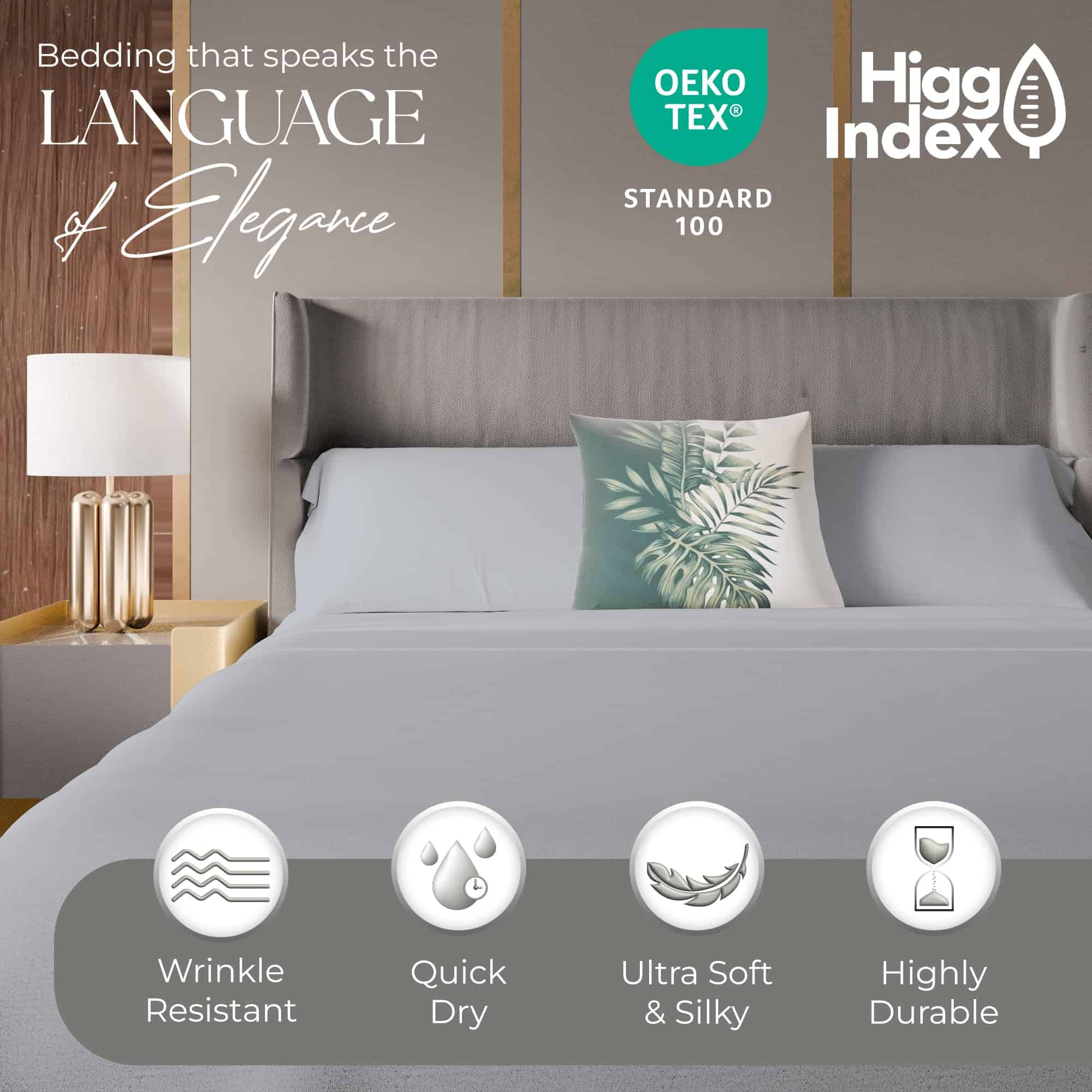Juego de sábanas de algodón de 1200 hilos Full Light Gray, - Imagen 4