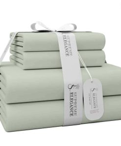 Juego de sábanas King de 1200 hilos en color verde pastel,