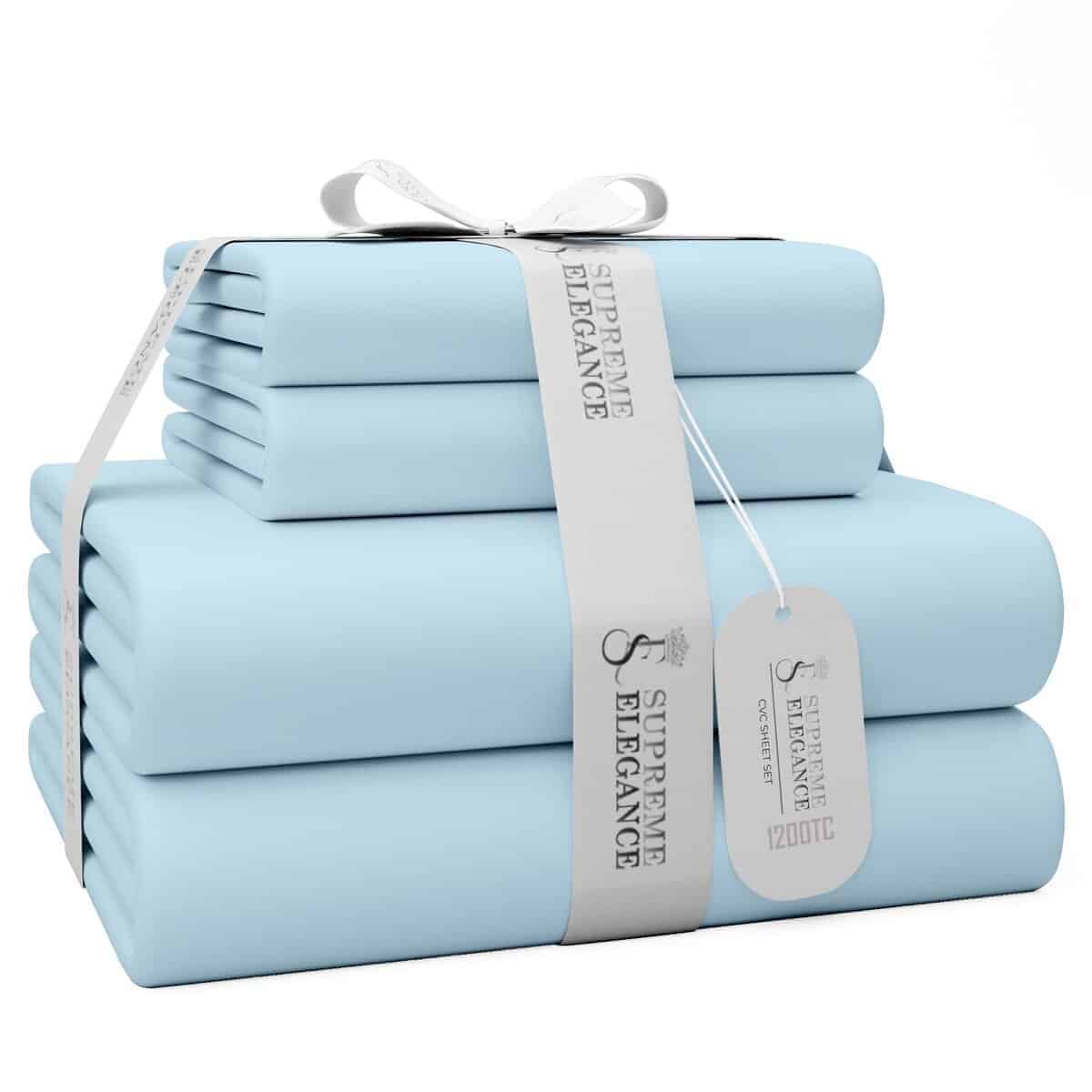 Juego de Sábanas Queen Size de 1200 Hilos Azul Grisáceo,