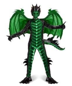 Disfraz de Dragón Negro y Verde para Niños en Halloween,