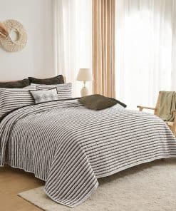 Juego de Colcha a Rayas de Algodón 100%, Tamaño Queen, 5