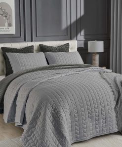 Juego de Edredón Gris Jacquard con Patrón Geométrico Tamaño