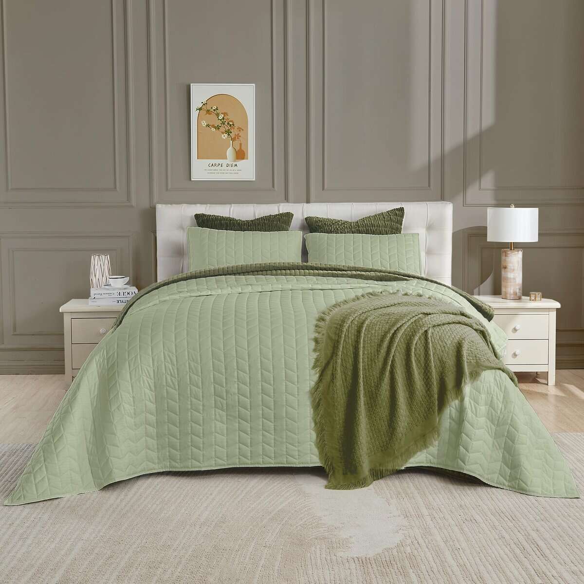 Juego de Edredón Geométrico con Jacquard de Salvia