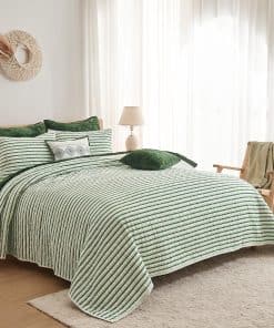 Juego de Colcha a Rayas de Algodón 100%, Tamaño King, 5