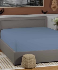 Sábana Ajustable 100% Algodón Azul Grisáceo Individual,