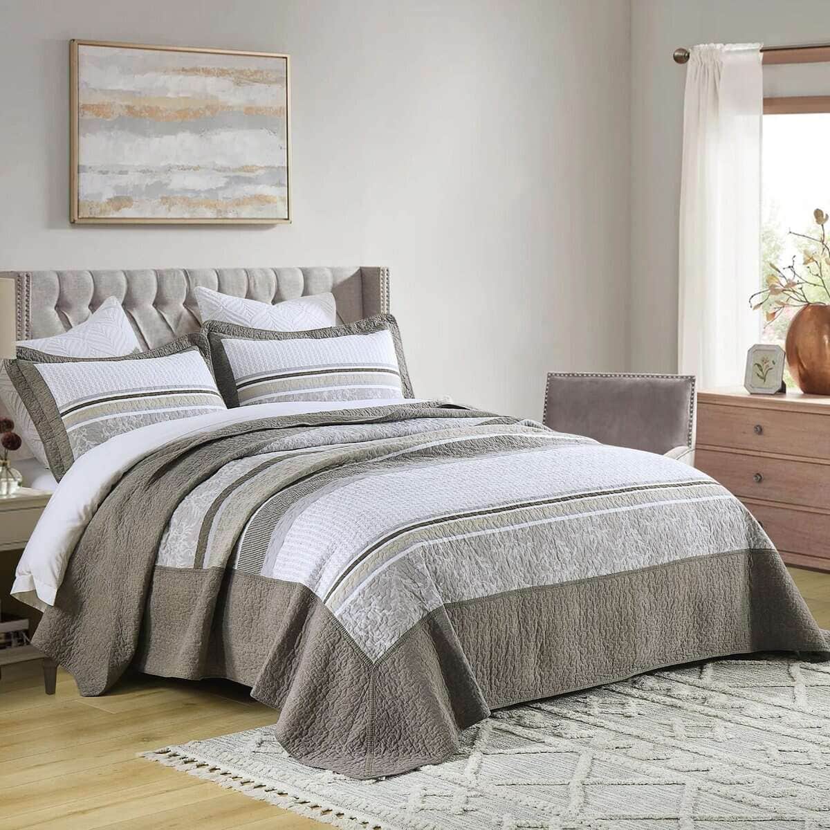 Colcha de Cama Farmhouse King Size 120"x120" - 100% Algodón