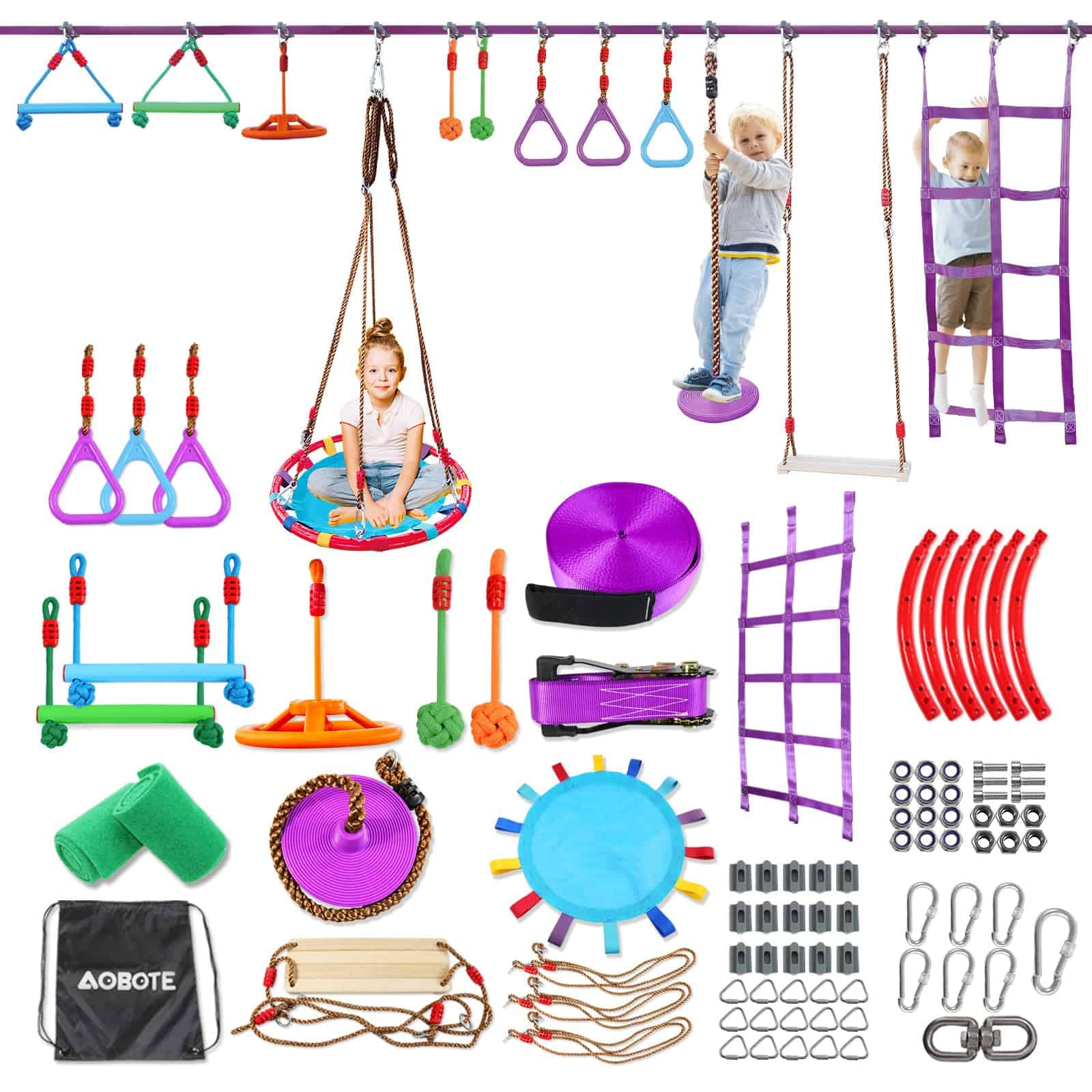 AOBOTE Ninja Warrior Obstacle Course for Kids, 56ft