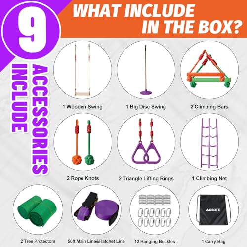 AOBOTE Ninja Warrior Obstacle Course for Kids-Slackline - Imagen 4