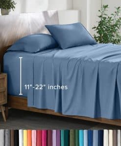 Juego de sábanas Twin XL Bare Home - Bolsillos -Azul Coronet