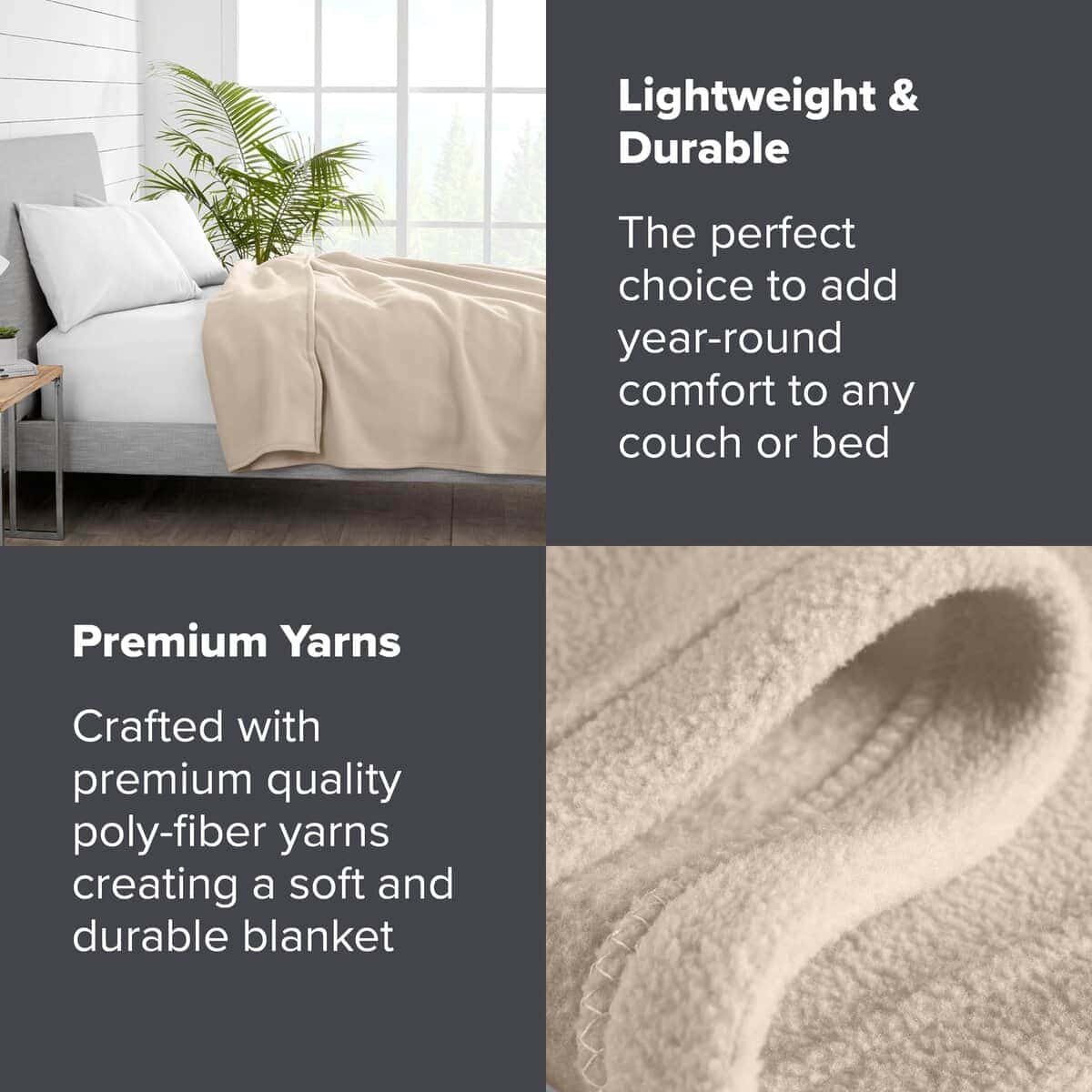 Manta de Polar Fleece Bare Home - Extra Larga - Arena - - Imagen 4