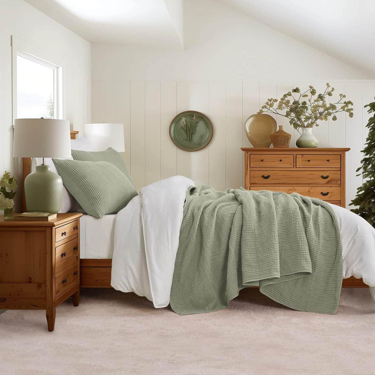Juego de Colcha de Algodón EVERGRACE Tamaño -Verde Salvia - Imagen 3