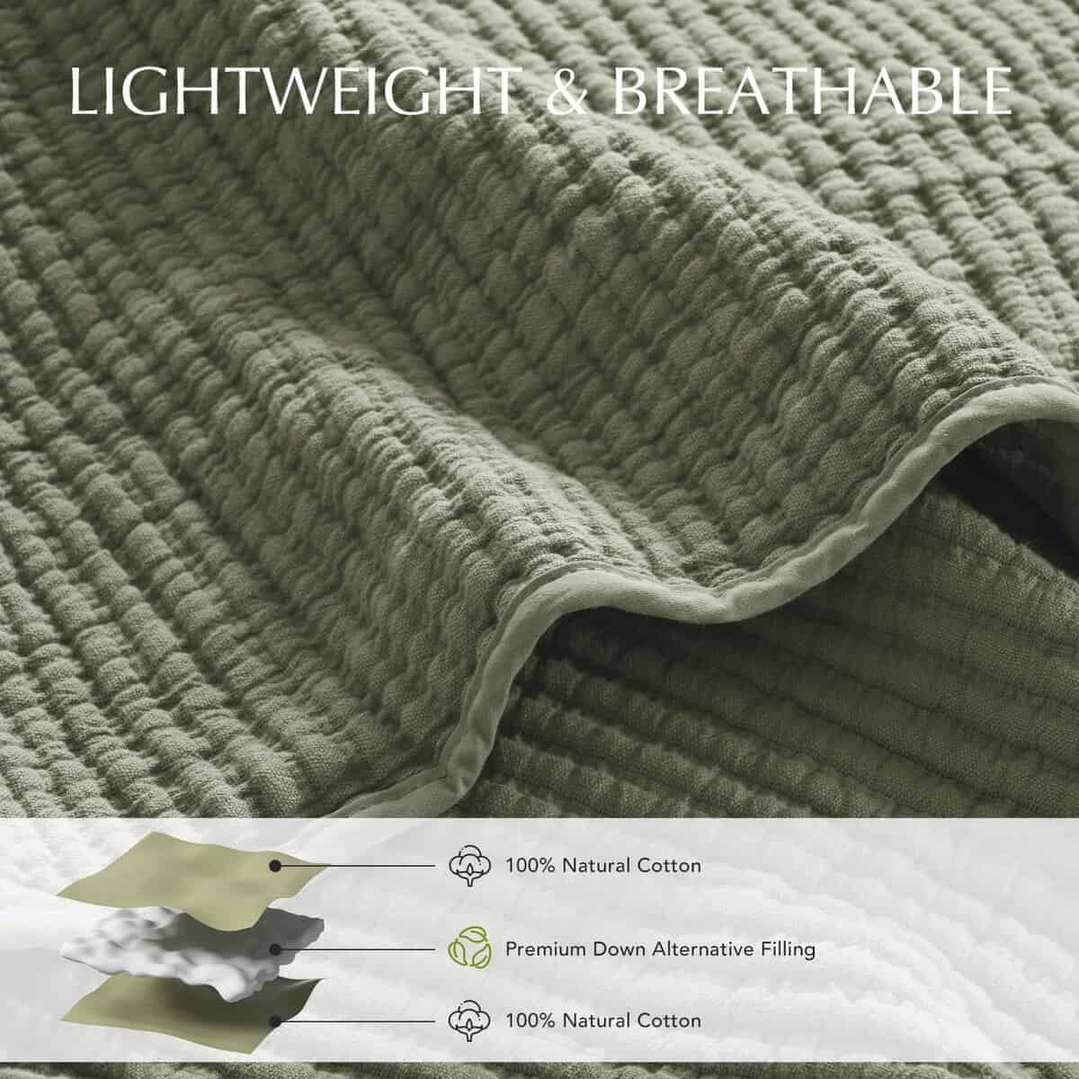 Juego de Colcha de Algodón EVERGRACE Tamaño -Verde Salvia - Imagen 4