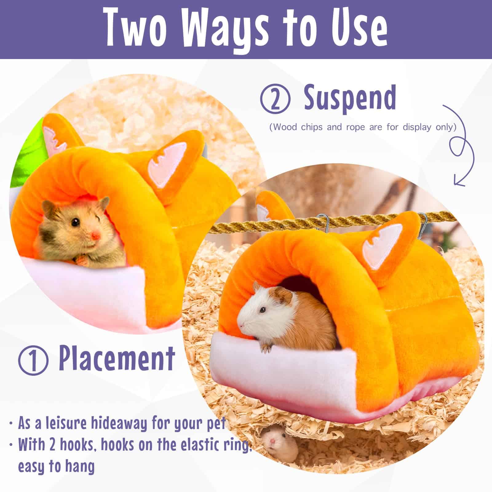 Cama de Escondite para Cobayas JOYIKIYA con 2 Ganchos Casa - Imagen 6