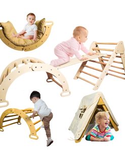 Set de Triángulo Pikler con Cojín, Arco y Tobogán 7 en 1 -
