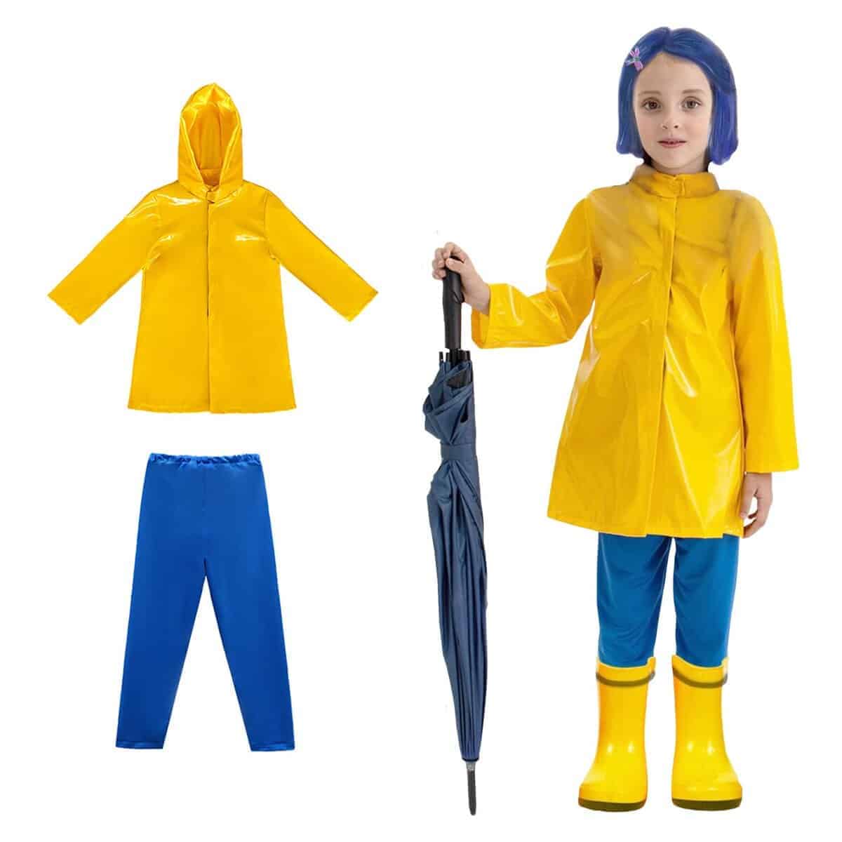 Disfraz de Coraline para Niños, Impermeable Amarillo y