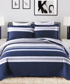 Edredón Queen Size a rayas azul marino PERHOM, Edredón