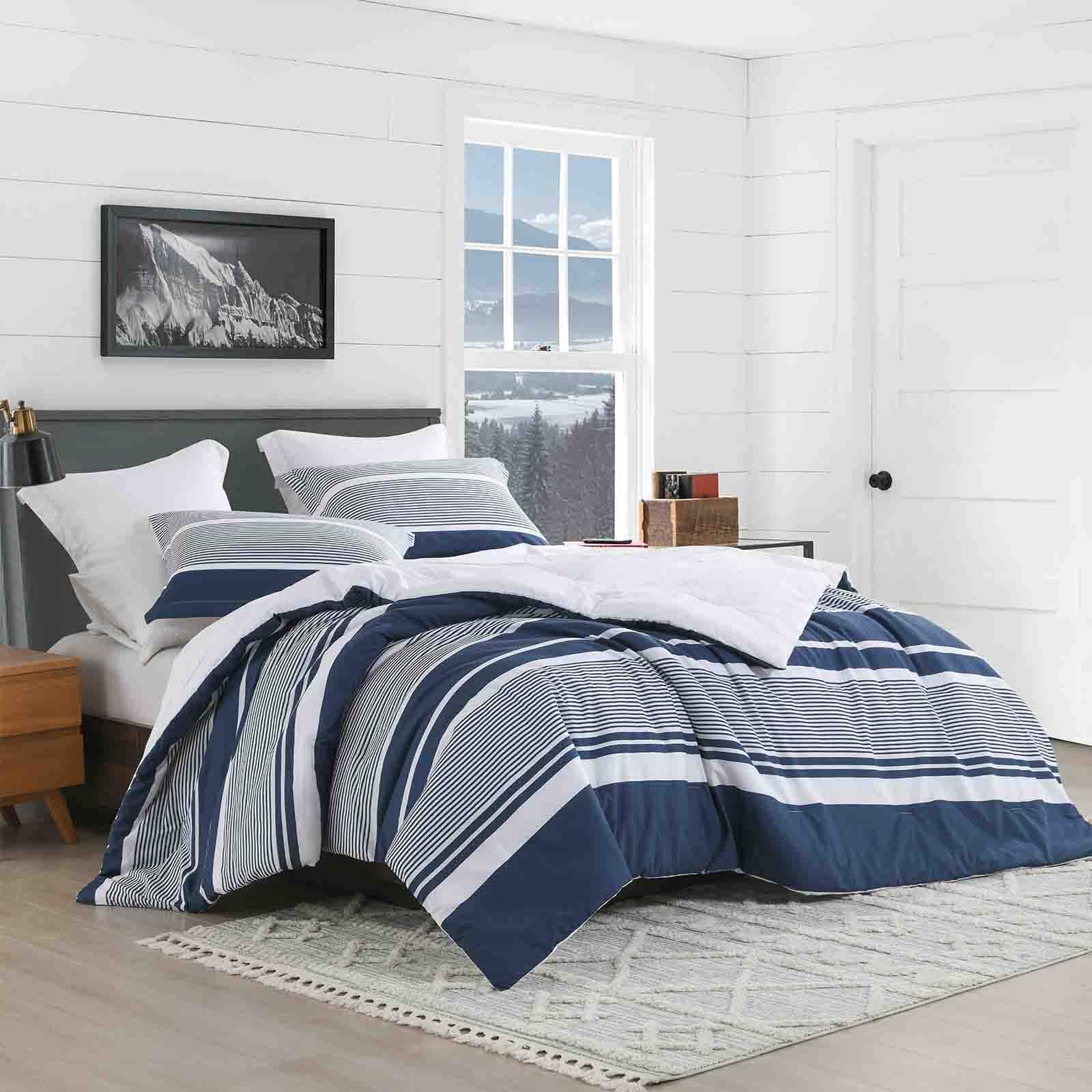 Juego de Funda Nórdica con Rayas Azul Marino Reversible - 3